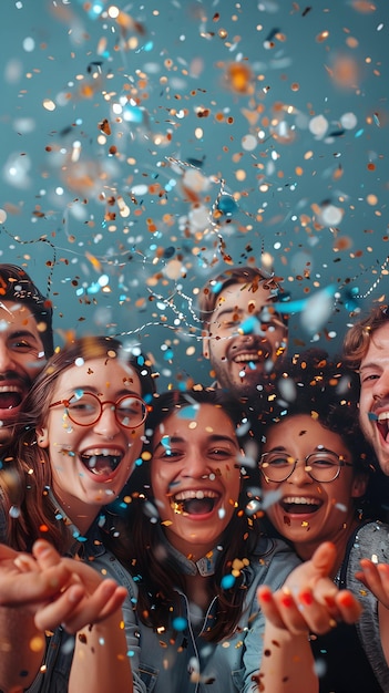 Smiling Group Using Sparkling Presentation Boards in Whimsical Setting for Engaging Meeting Joyful