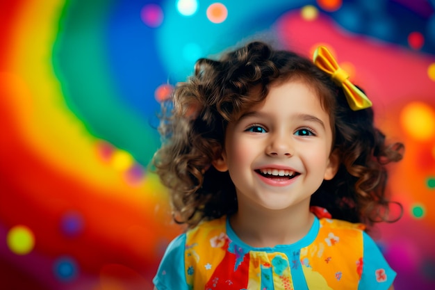 Smiling happy child Portrait of a joyful child on a colored background AI Generated