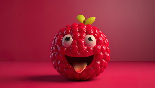 Smiling and happy red raspberry face cartoon character funny cute berry fruit