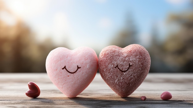 Photo smiling hearts on wooden table