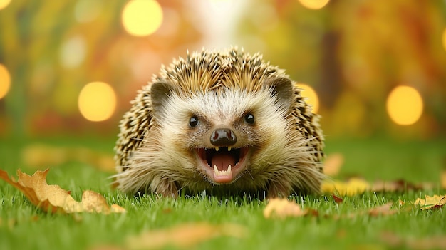 Smiling Hedgehog in Autumn