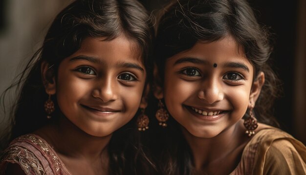 Smiling Indian siblings exude happiness and confidence in headshot portrait generated by AI