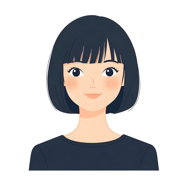 Smiling Japanese Woman with Bob Haircut in a Flat Style for Professional or Commercial Use