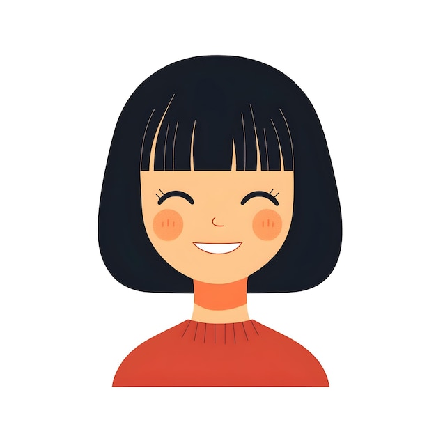 Smiling Japanese Woman with Bob Haircut in Flat Style