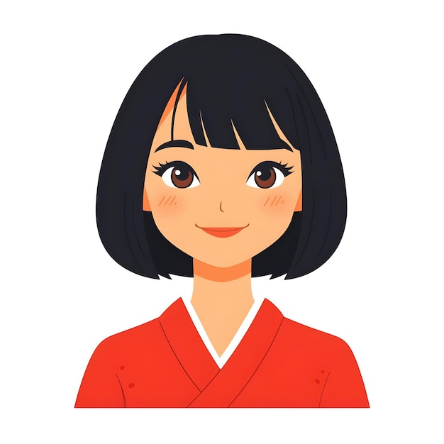 Smiling Japanese Woman with Bob Hairstyle in Flat