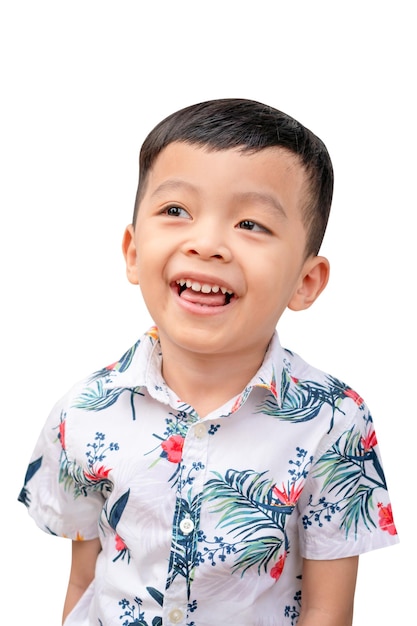 Smiling kid boy with clipping path on white background Cheerful child boy