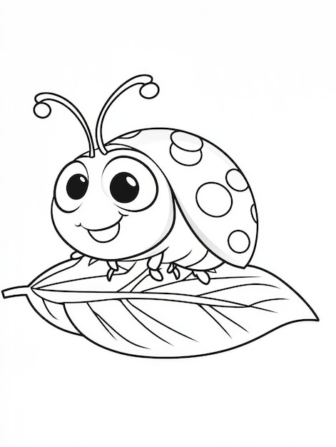 Photo smiling ladybug on leaf coloring page for kids