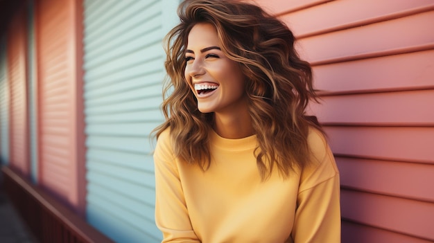 Smiling and Laughing Girl in Bright Attire