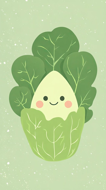 A Smiling Lettuce A cheerful illustration of a happy lettuce with bright green leaves showcasing the joy of healthy eating and nature