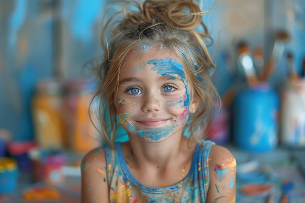 Smiling Little Girl With Paint on Face