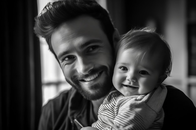 Smiling Loving Dad with Happy Baby Portrait Ai