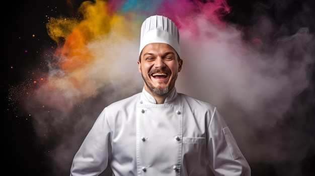 Smiling male chef in traditional white uniform