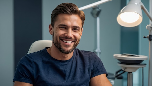 Smiling man in dentists chair