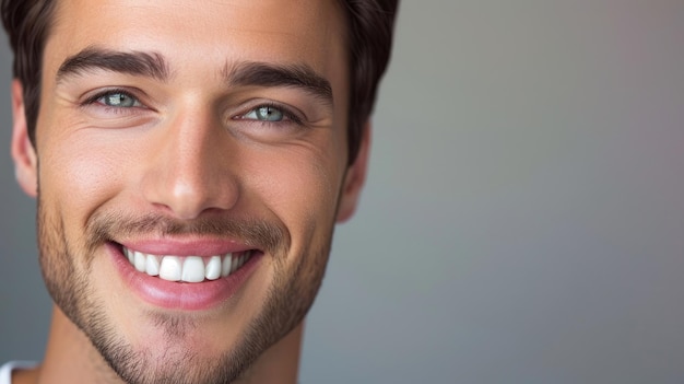 Smiling man on grey background teeth whitening