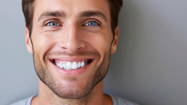 Smiling man on grey background teeth whitening