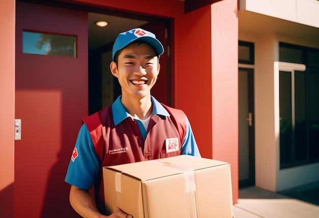 a smiling man holding a box that says x on it