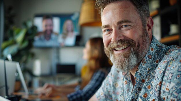 Photo smiling man in modern office