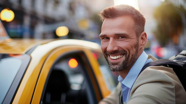 Photo smiling man near a taxi