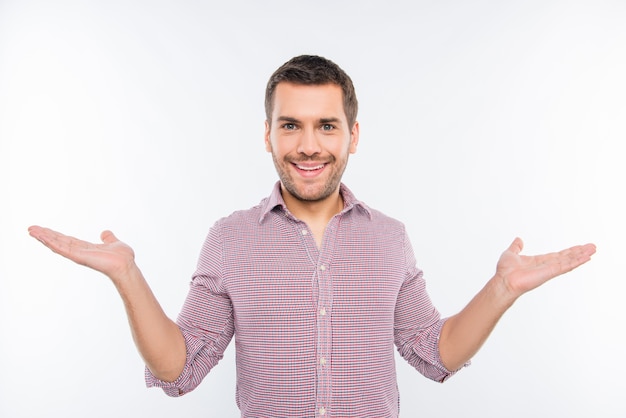 Smiling man in a red shirt