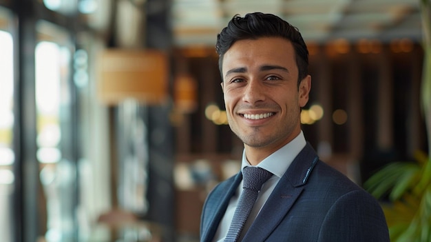 a smiling man in a suit with a smile on his face