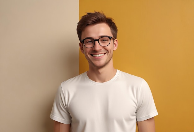 a smiling man wearing glasses and a white shirt with a smile on his face