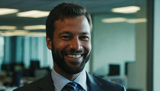 Photo a smiling man with a beard and a suit with a smile on his face