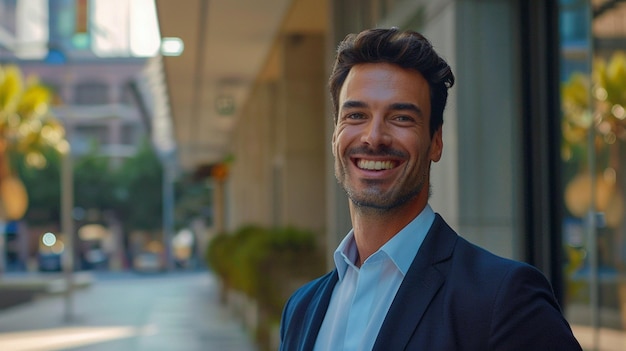 a smiling man with a blue shirt and a shirt that says  smile