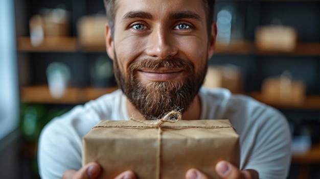 Smiling man with a gift