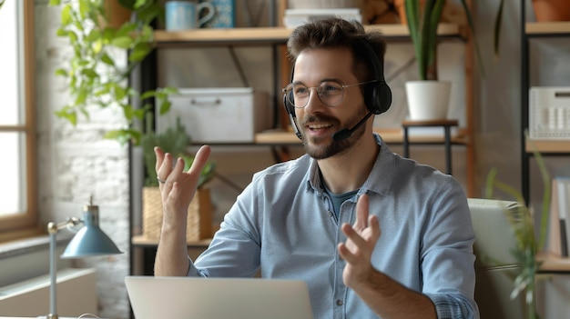 Photo a smiling man with headset