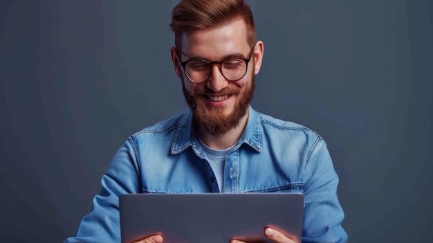 Photo smiling man with tablet