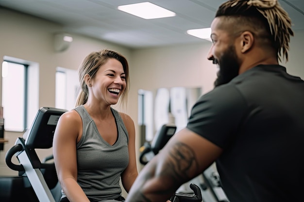 Smiling Man and Woman Working Out in the Gym Generative Ai