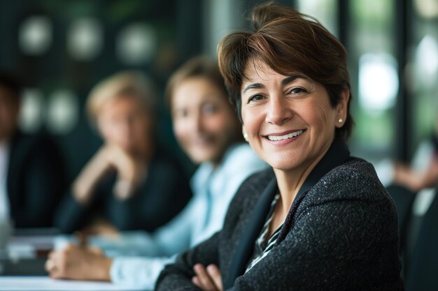 Smiling mature businesswoman attending a meeting in a modern office