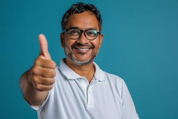 Smiling Mature Man Giving Thumbs Up Positive and Confident Gesture