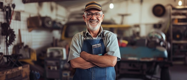 A smiling mechanic in his workshop a portrait of skill and pride in ones craft