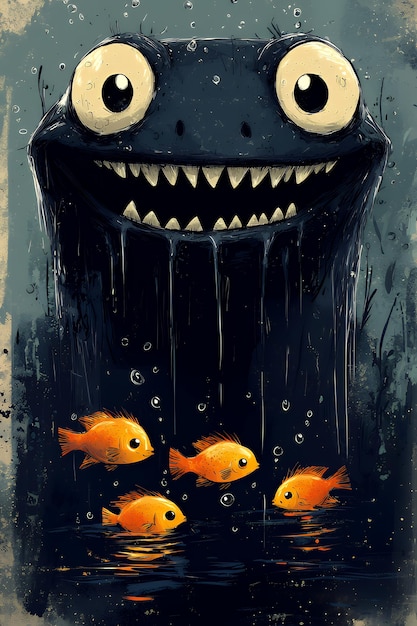 Smiling Monster with Fish in the Depths