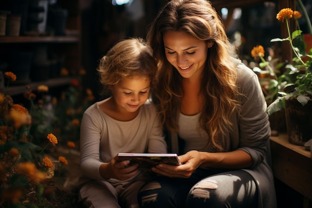 smiling mother and little girl