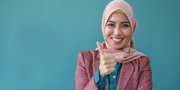 Smiling Muslim Woman Giving Thumbs Up