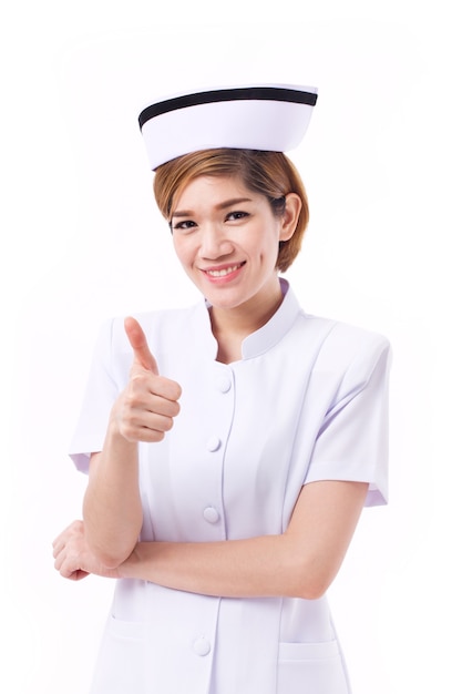 Smiling nurse giving thumb up gesture