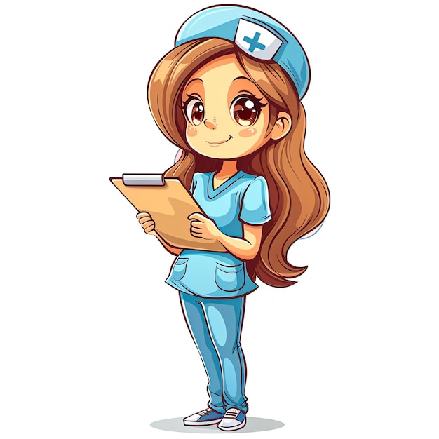 Photo smiling nurse with clipboard cartoon clipart in vibrant colors healthcare element illustration