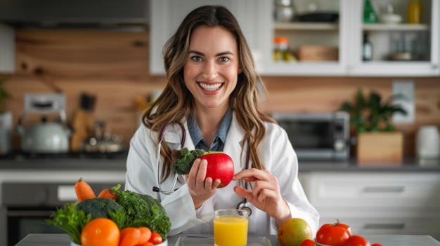 Photo smiling nutritionist with fresh produce