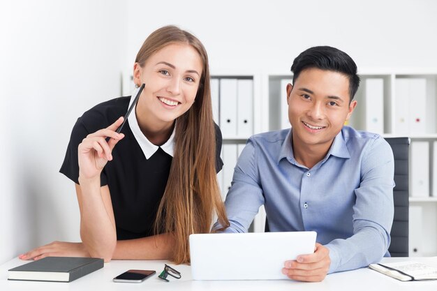 Smiling office workers