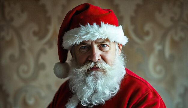 smiling old man dressed as santa claus traditional clothes festive celebration christmas xmas