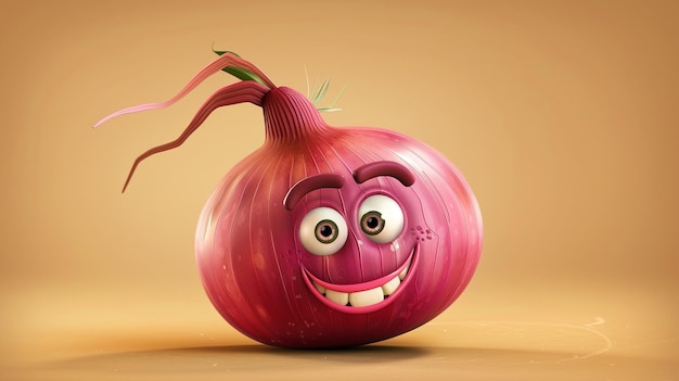 a smiling onion with a happy face and eyes