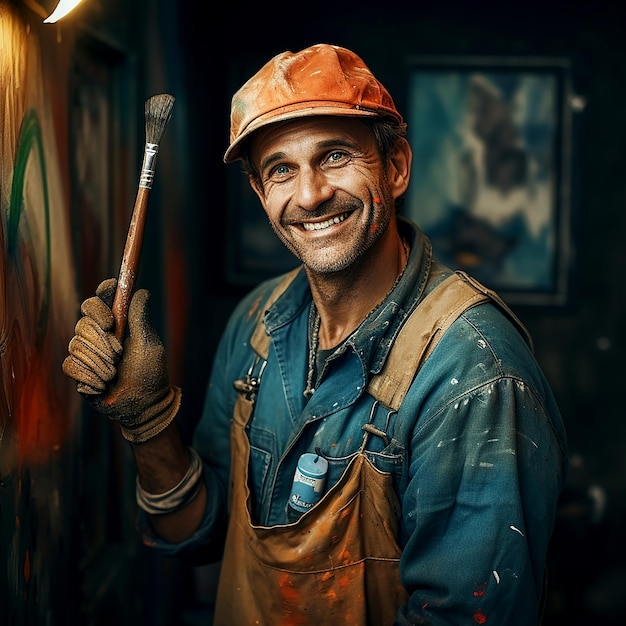 Smiling Painter Worker Man