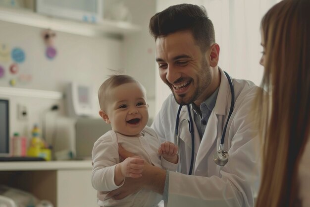 smiling pediatrician caring for a small child