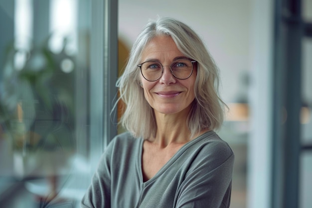 Smiling person young standing together portrait of staff inside modern JOB smiling to camera