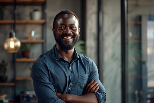 Smiling person young standing together portrait of staff inside modern JOB smiling to camera