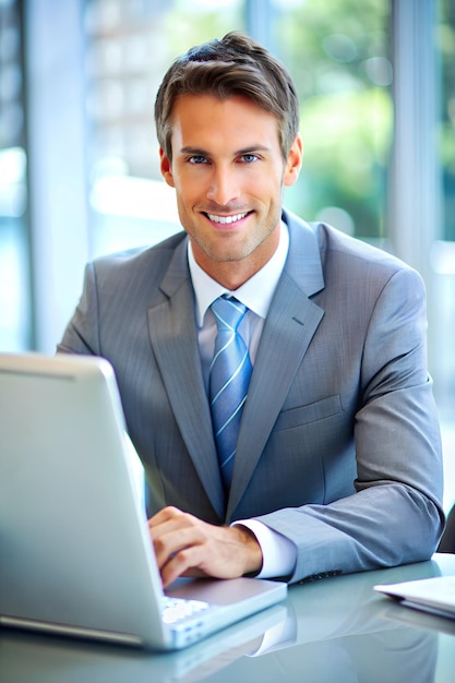 Smiling Professional in Bright Office Setting