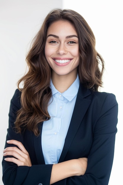 Smiling professional business woman in her business office in isolated background AI Generated