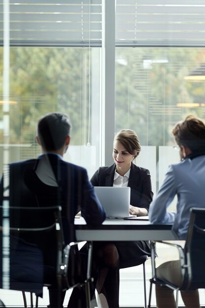 Smiling professional business woman in her business office in isolated background AI Generated